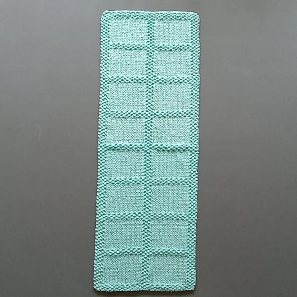 Handmade Handknit Aqua Blue Textured Windowpane Pattern Cotton Hand Towel